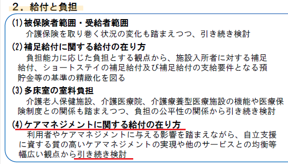 ケアプラン費用の利用者負担は見送り